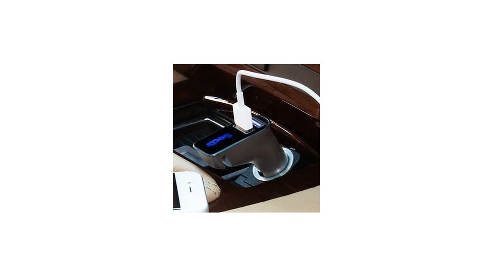 Secur Car Charger w/2 USB Outlets and Seatbelt Cutter, Black SP-4006