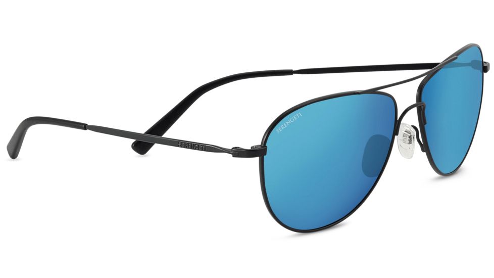Serengeti Alghero Sunglasses, Satin Black Frame, Polarized 555nm Blue Lens, 8314