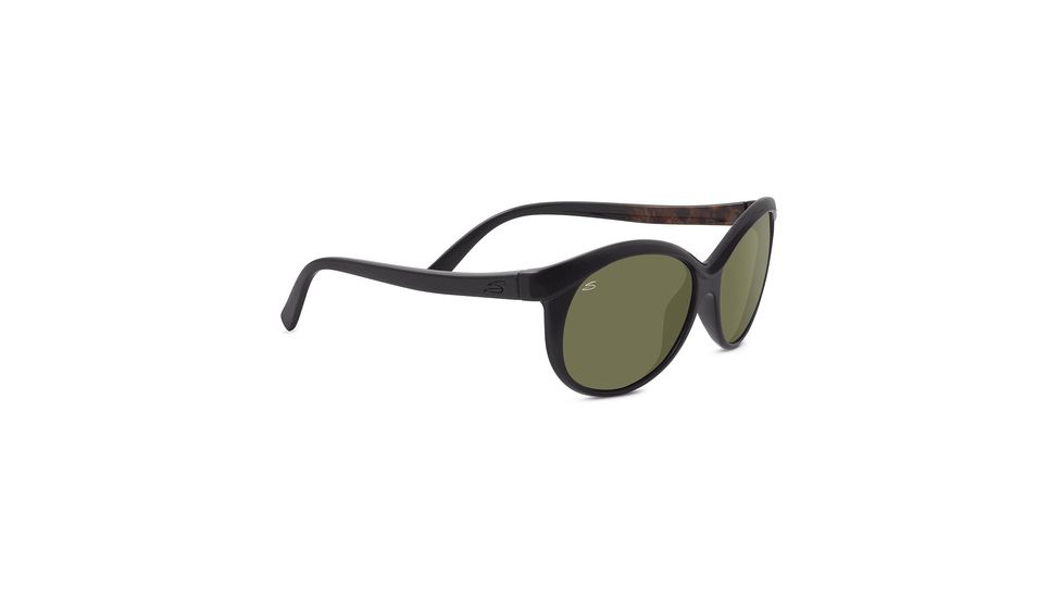 Serengeti Caterina Sunglasses, Shiny Black/Brown Wood Frame, Polarized Drivers Lens, 8186