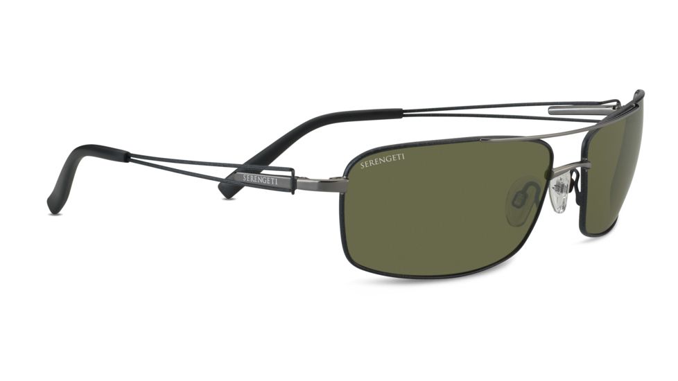 Serengeti Dante Sunglasses, Shiny Gun/ Black Tannery Frame, 555nm Polarized Lens