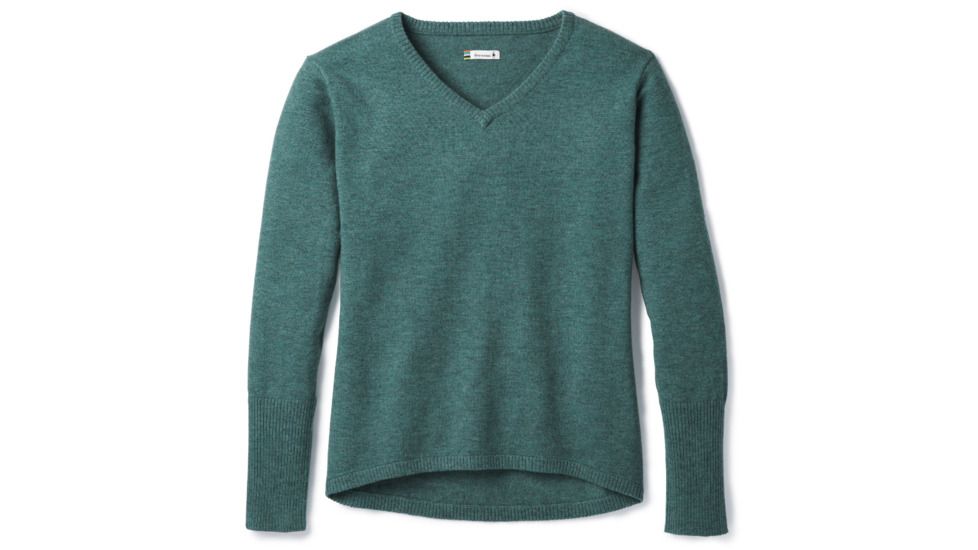 Smartwool Shadow Pine V-Neck Sweater-Women's, Mediterranean Green H, Small, SW000345A60-S
