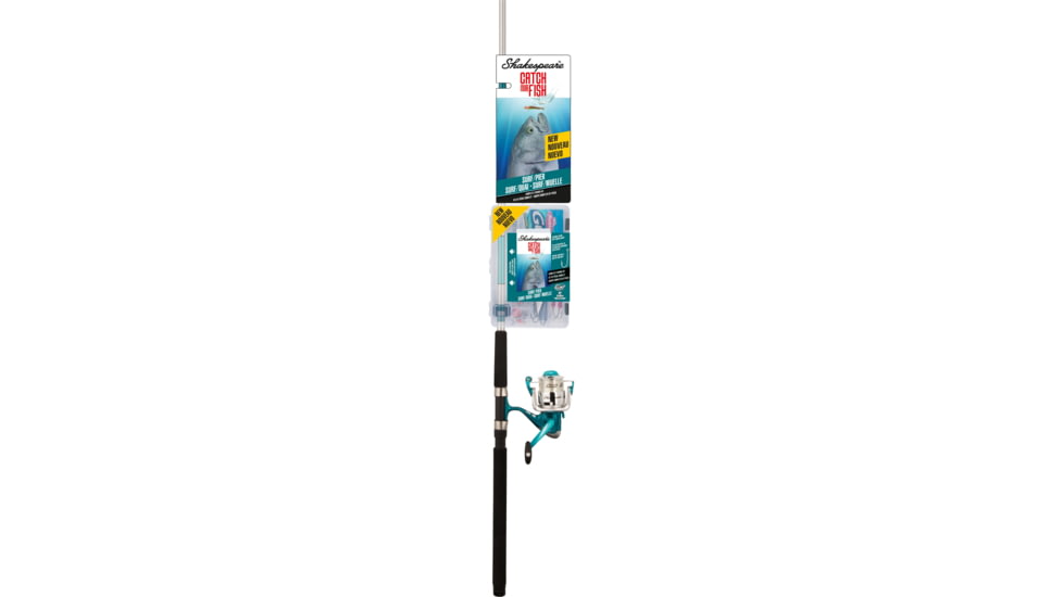 Shakespeare Catch More Fish Surf Pier 8 Ft Spinning, 5.1/1, Right/Left, 50, 8ft. Rod Length, Medium Power, 2 Pieces Rod, White/Teal, CMF2SURFPIER8FT