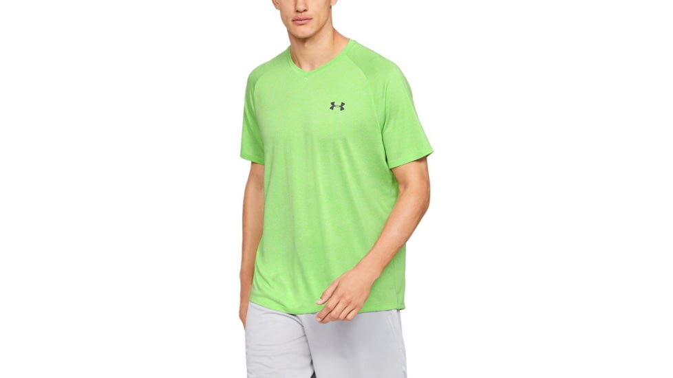 SHED, Under Armour Tech 2.0 Short Sleeve V-Neck Shirt - Mens, Zap Green, Large, 1328190-722-L