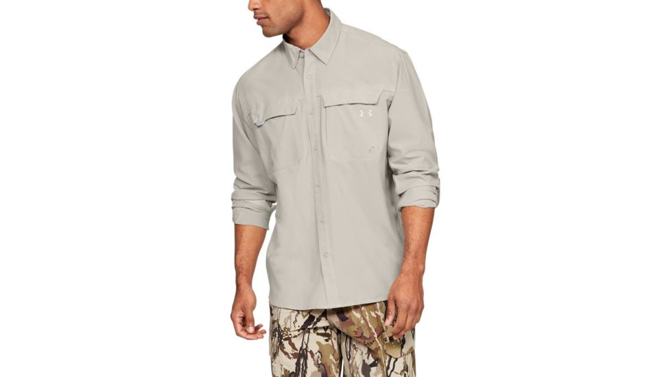 SHED, Under Armour Tide Chaser Hybrid Long Sleeve Woven Shirt - Mens, Khaki Base, Large, 1341689-289-L