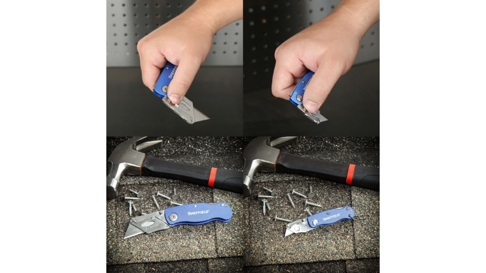 Sheffield Folding Lock Back Utility Knives, 2 Pack, Blue, 12117