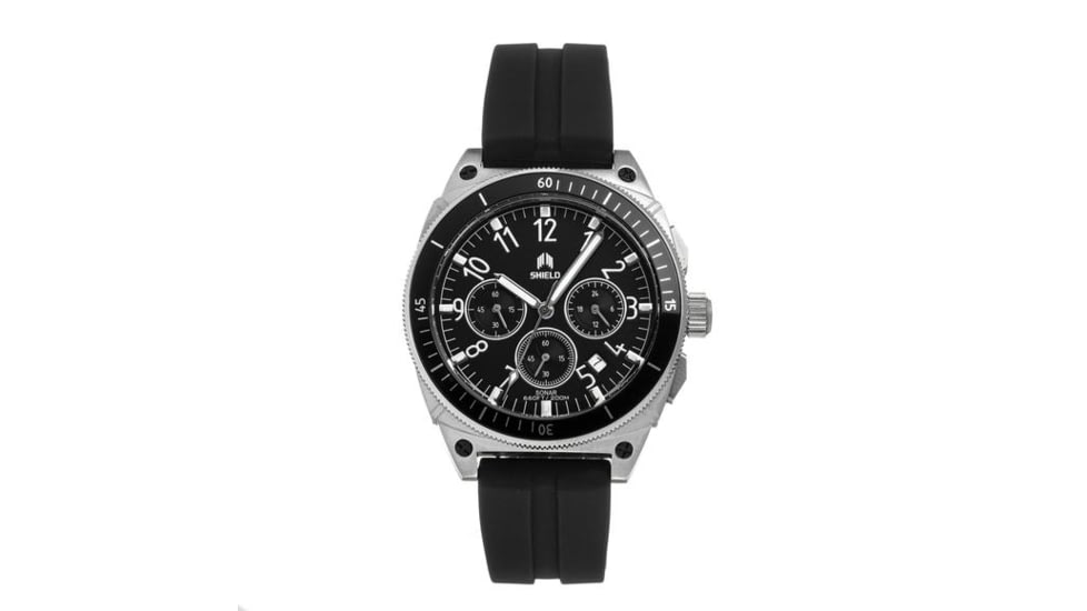 Shield Sonar Chronograph Strap Watch w/Date, Black/Silver - Mens, SLDSH113-1