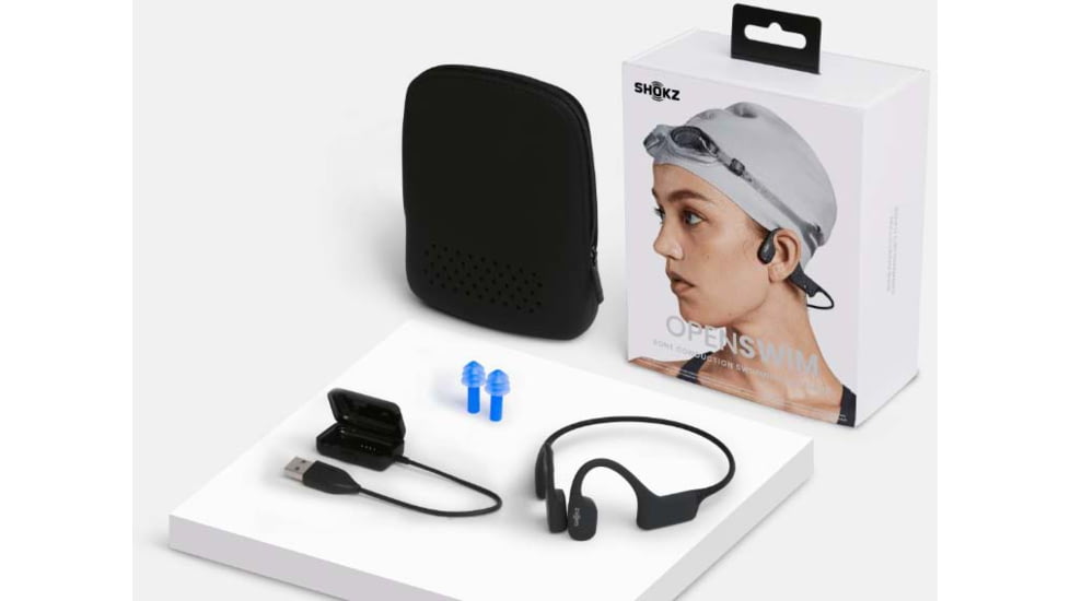 Shokz OpenSwim Bone Conduction Open-Ear Mp3 Swimming Headphones, Black, S700-ST-BK-US