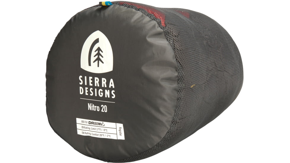 Sierra Designs Nitro 800F 20 Degrees Sleeping Bag, Red/Yellow/Black, Regular, 70604324R