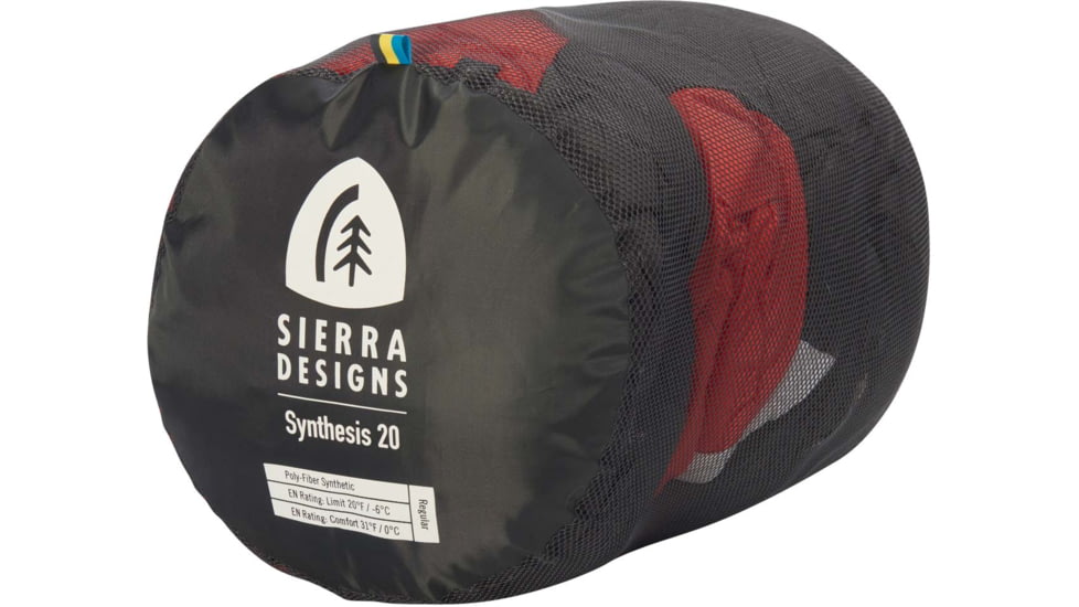 Sierra Designs Synthesis 20 Degrees Sleeping Bag, Red/Black, Regular, 90613419R