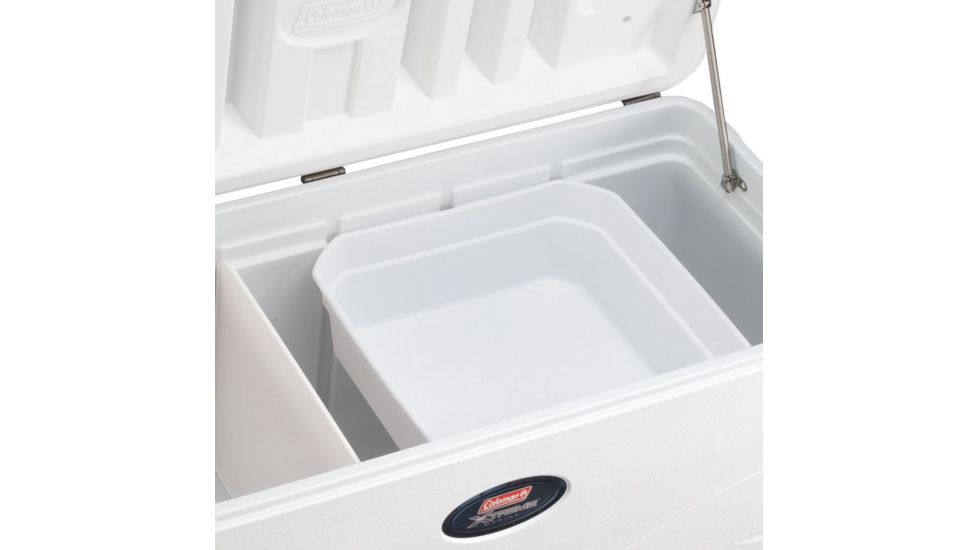 Coleman Signature OffShore Pro Series 150 Quart Marine Cooler W/ DIviders, Dry Storage Tray , 5250, White / Blue, Holds 223 Cans 3000003694