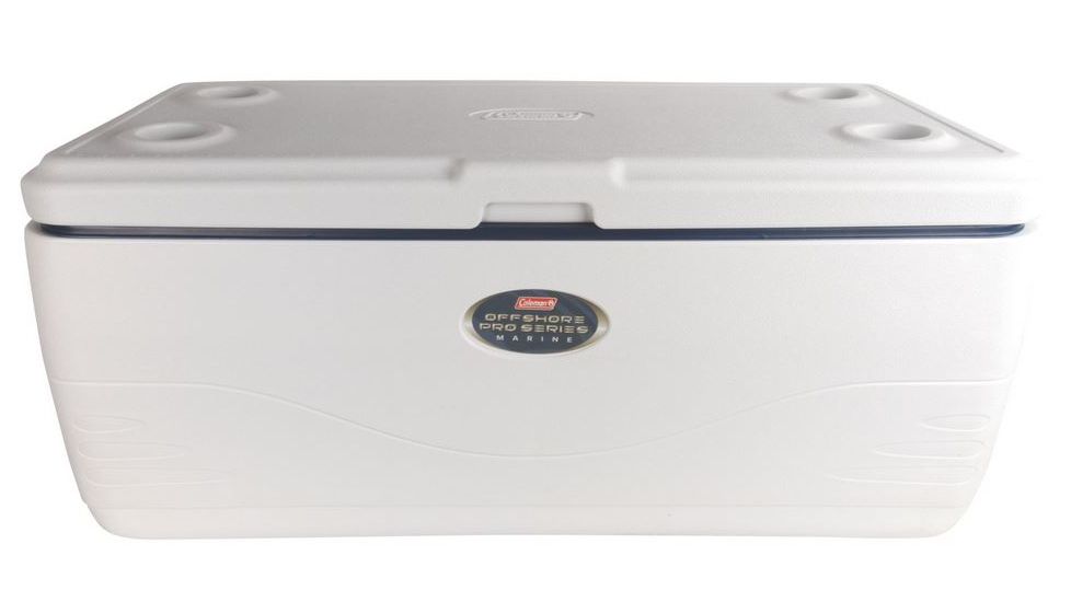 Coleman Signature OffShore Pro Series 150 Quart Marine Cooler W/ DIviders, Dry Storage Tray , 5250, White / Blue, Holds 223 Cans 3000003694