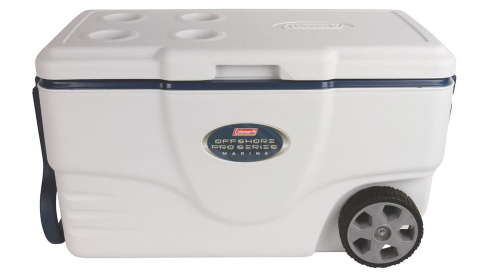 Coleman Signature OffShore Pro Series 50 Quart Marine Wheeled Cooler, 6263, White / Blue, Holds 75 Cans 3000003700