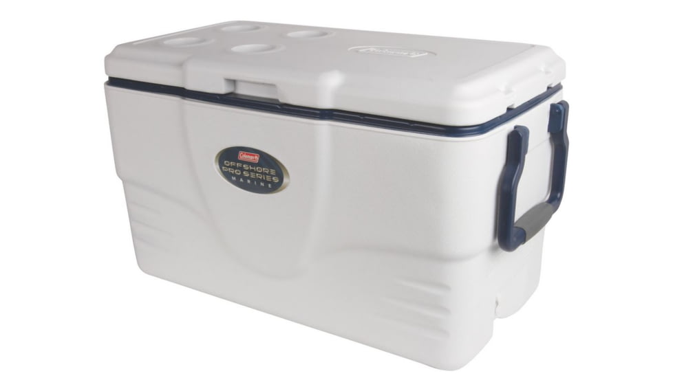 Coleman Signature Offshore Pro Series 58 Quart Marine Cooler W/ Fish Ruler, 6273, White / Blue, Holds 75 Cans 3000003699