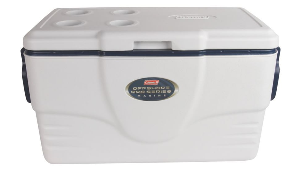 Coleman Signature Offshore Pro Series 58 Quart Marine Cooler W/ Fish Ruler, 6273, White / Blue, Holds 75 Cans 3000003699