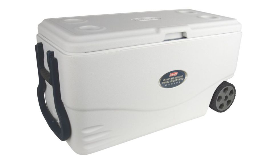 Coleman Signature Offshore Pro Series 82 QuartWheeled Marine Cooler, White / Blue, Holds 129 Cans 3000003696