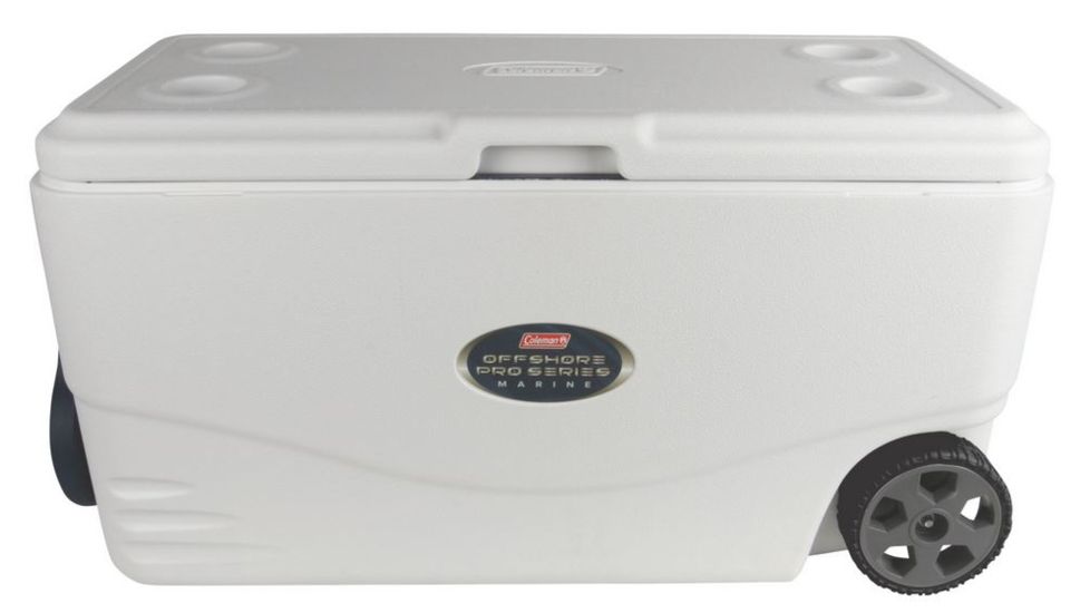 Coleman Signature Offshore Pro Series 82 QuartWheeled Marine Cooler, White / Blue, Holds 129 Cans 3000003696