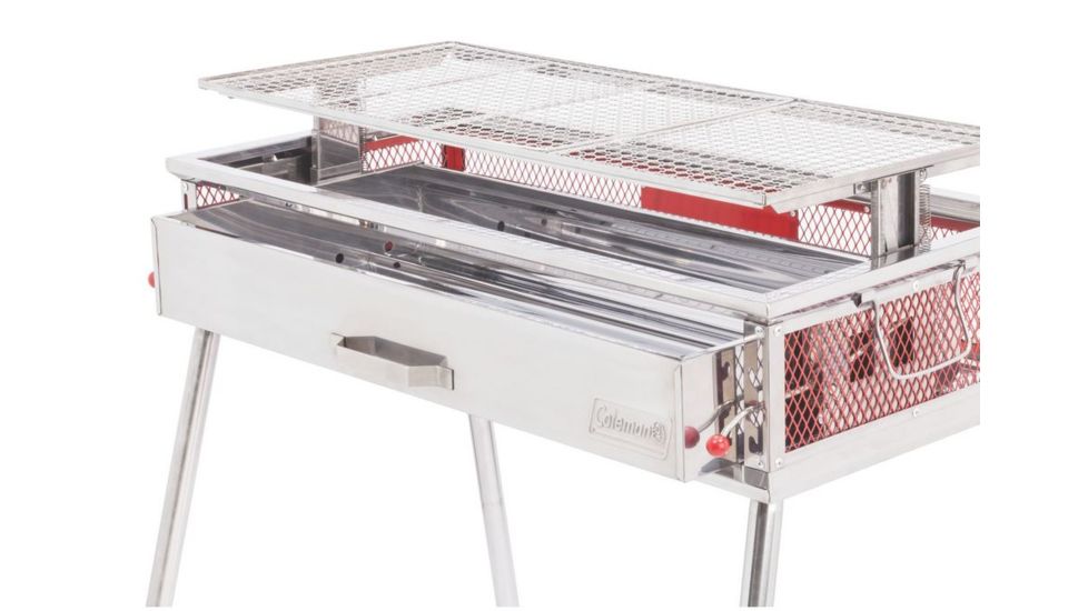 Coleman Signature Park Series Stand Up Charcoal Grill, Slide Out Charcoal Tray, Adustable Grill Surface, Red / Silver, 304 Sq In Cooking Area 2000019522