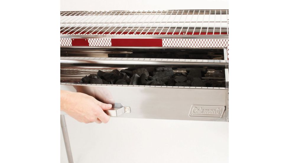 Coleman Signature Park Series Stand Up Charcoal Grill, Slide Out Charcoal Tray, Adustable Grill Surface, Red / Silver, 304 Sq In Cooking Area 2000019522