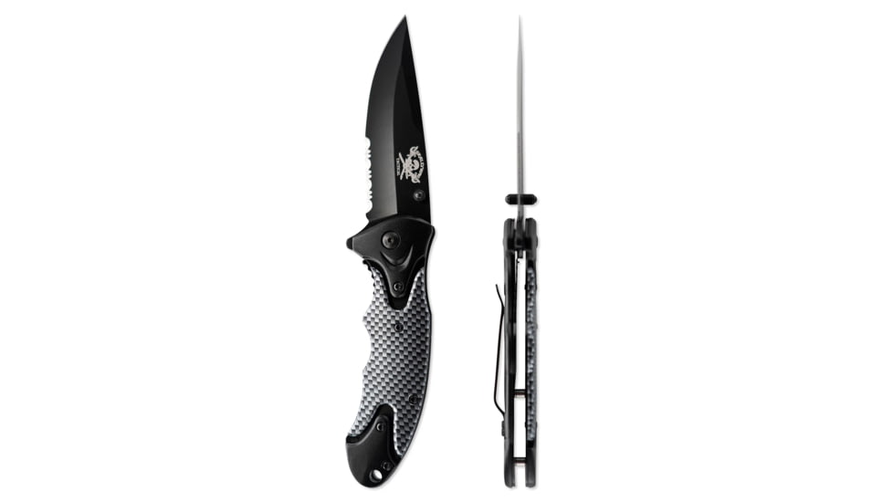 Skallywag Tactical Orca Folding Knife, 3.75in, 420 Stainless Steel, Drop Point Blade, 6061 Aluminum, Black, Orca