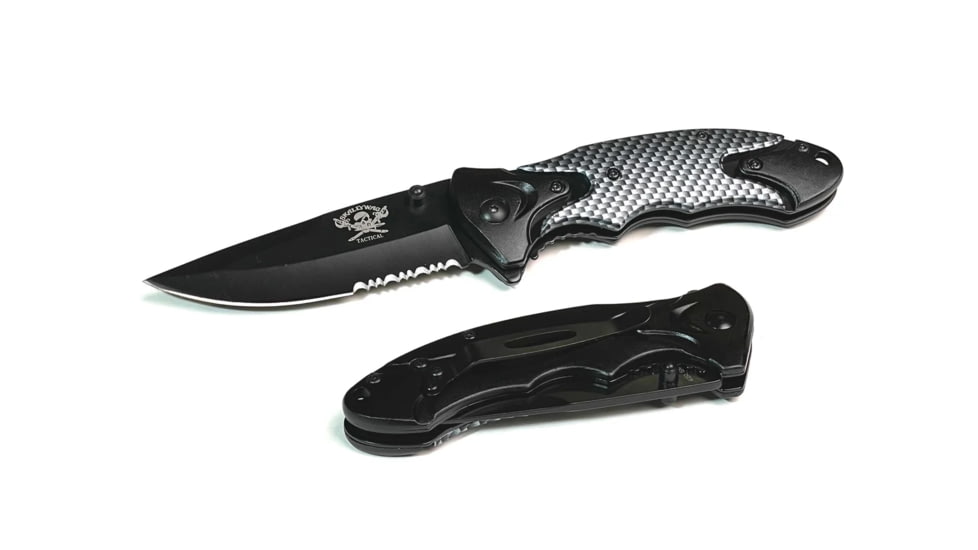 Skallywag Tactical Orca Folding Knife, 3.75in, 420 Stainless Steel, Drop Point Blade, 6061 Aluminum, Black, Orca