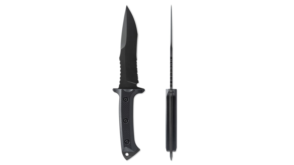 Skallywag Tactical Riptide Spear Point Serrated Fixed Blade Knife, 6.35 in, D2, Spear Point Blade, G10 Handle, Black, RPSB