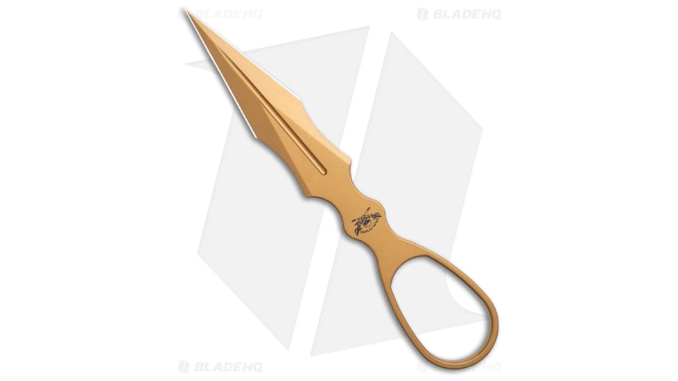 Skallywag Tactical D2 Dagger Fixed Blade Knife, 2.50in, D2, Dagger Blade, Steel, Gold Handle, Gold/Gold, 7.75 inch, BHQ-219352