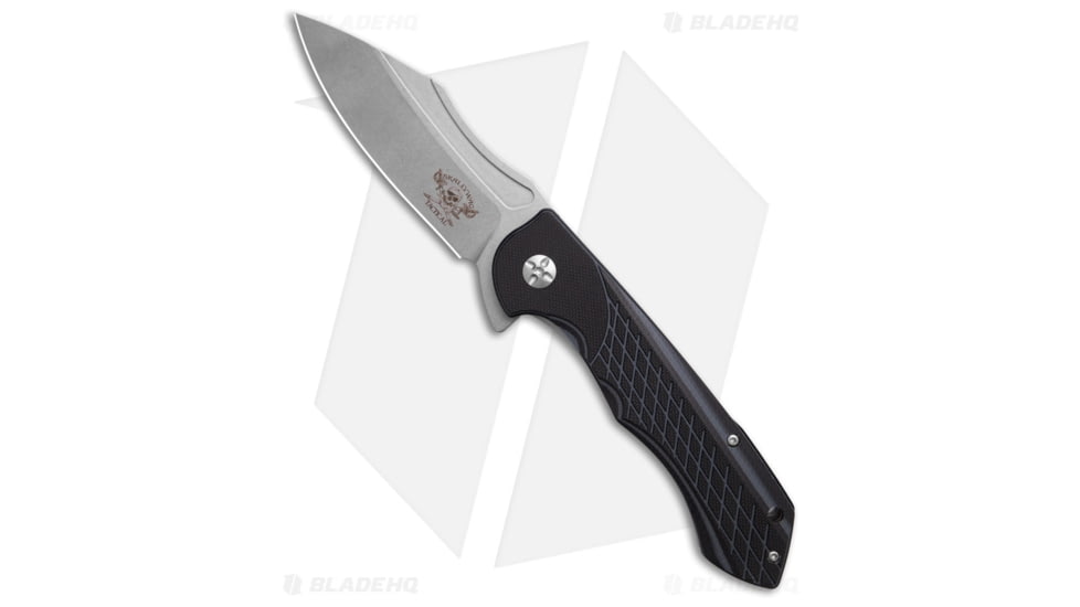 Skallywag Tactical Jolly Roger Folding Knife, 3.80in, 420 Stainless Steel, Drop Point Blade, G-10, Black Handle, Black/Gray, 8.90 inch, BHQ-219363