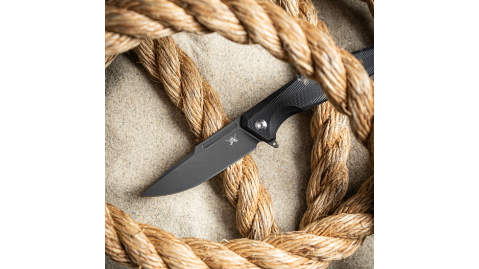 Skallywag Tactical Tactical Iron Jaw Folding Knife, 3.4in, D2, Straight Back, G10/Titanium, Black, Iron Jaw