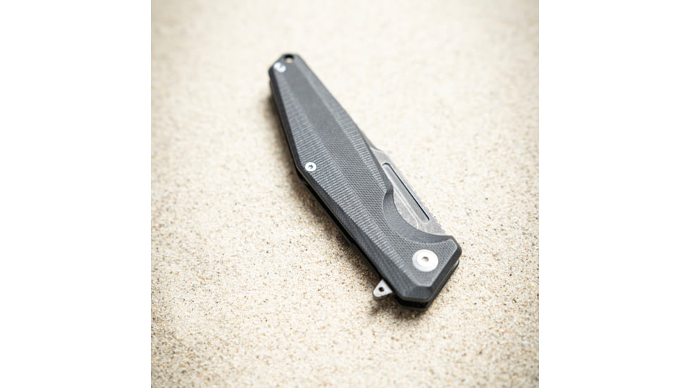 Skallywag Tactical Tactical Iron Jaw Folding Knife, 3.4in, D2, Straight Back, G10/Titanium, Black, Iron Jaw