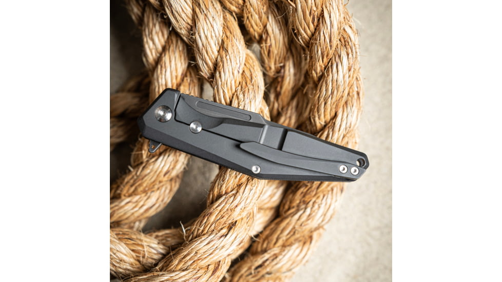 Skallywag Tactical Tactical Iron Jaw Folding Knife, 3.4in, D2, Straight Back, G10/Titanium, Black, Iron Jaw