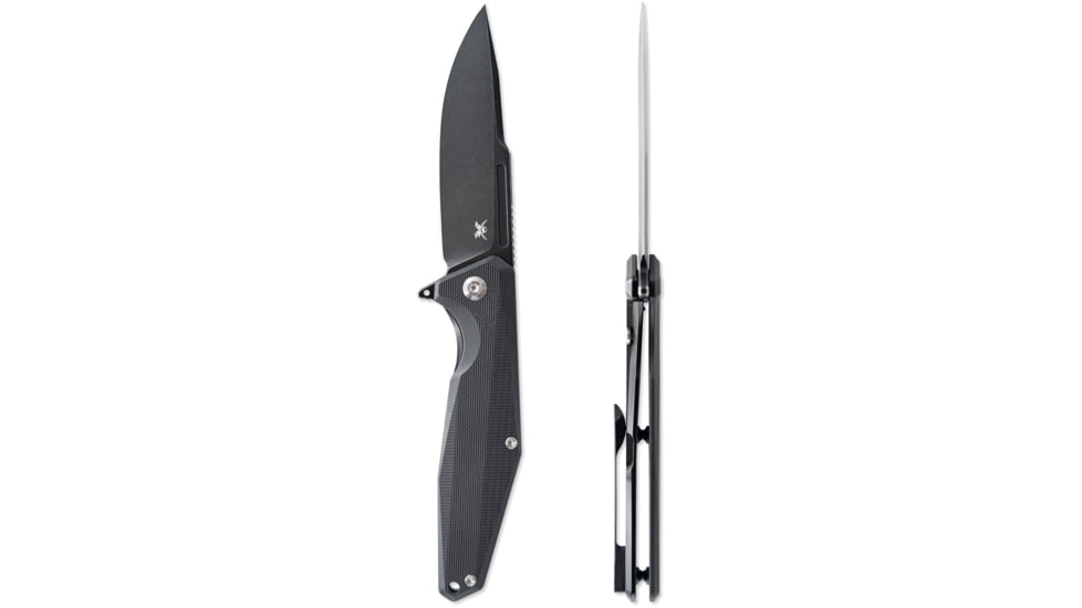 Skallywag Tactical Tactical Iron Jaw Folding Knife, 3.4in, D2, Straight Back, G10/Titanium, Black, Iron Jaw