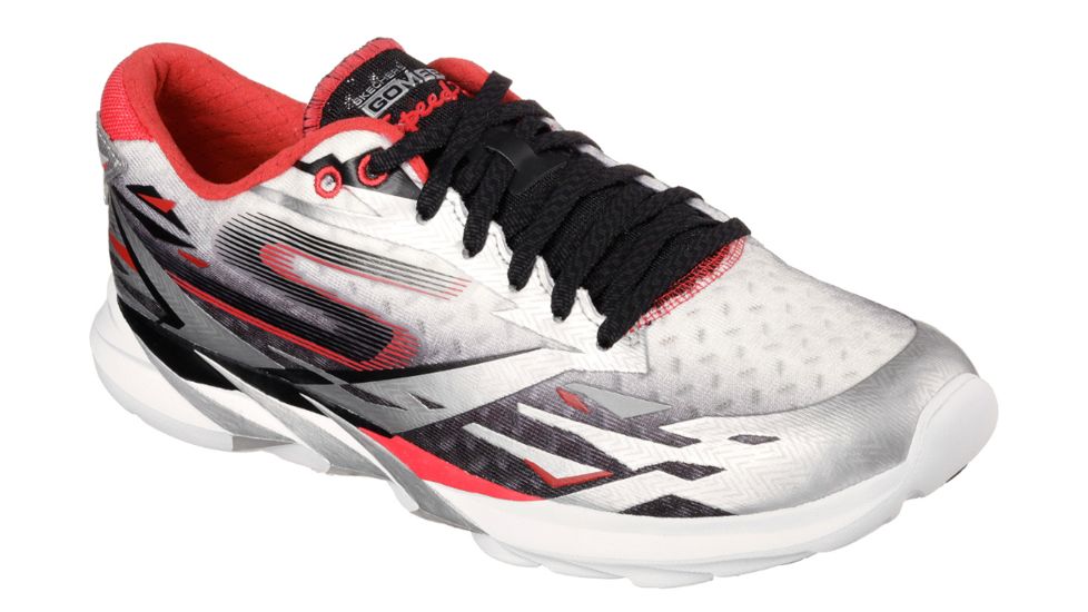 Skechers GoMeb Speed 3 Road Running Shoe - Mens-Silver/Red-Medium-13 US