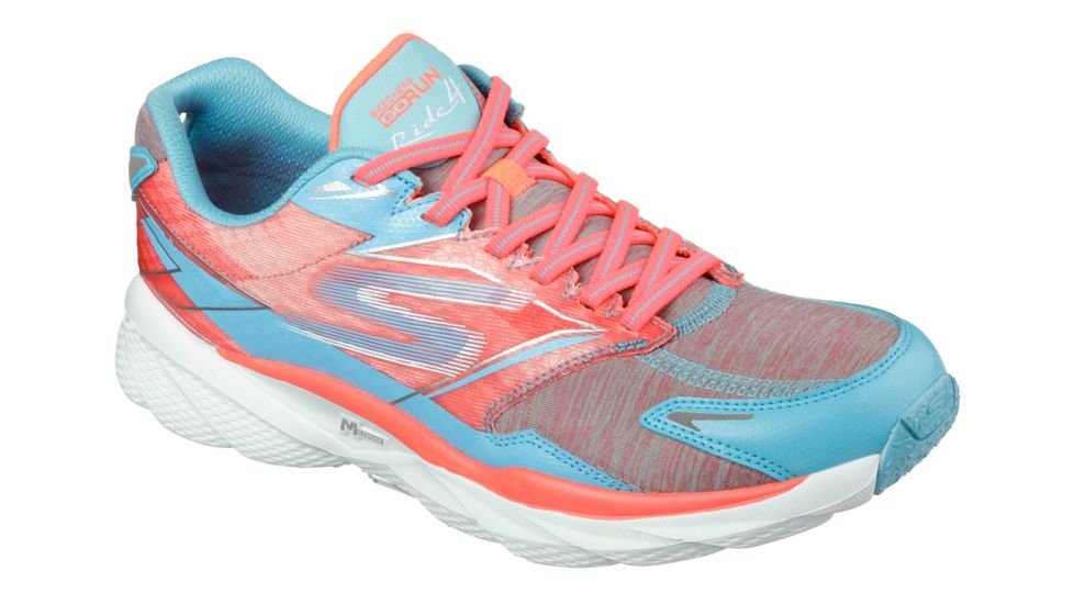 Skechers GOrun Ride 4 Excess Road Running Shoe - Womens-Blue/Coral-Medium-8 US