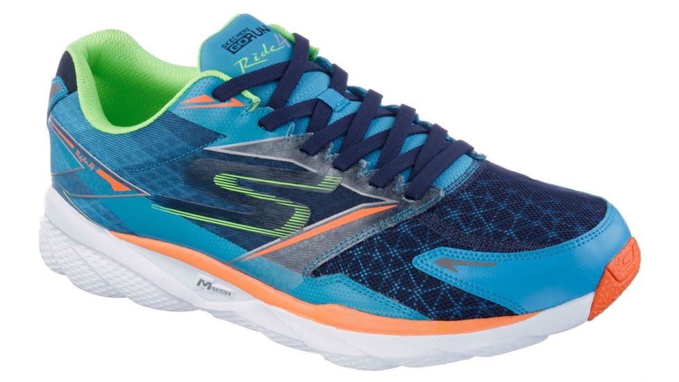 Skechers GOrun Ride 4 Road Running Shoe - Mens-Blue/Orange-Medium-10.5 US