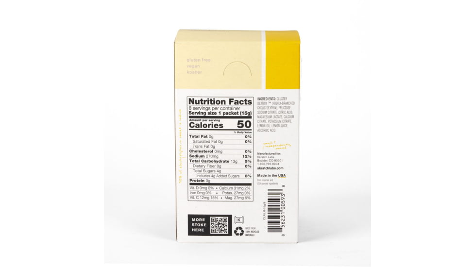 Skratch Labs Clear Hydration Drink Mix, Hint of Lemon, 15g Serving, 8 Pack Singles, CLR-LM-15g/8