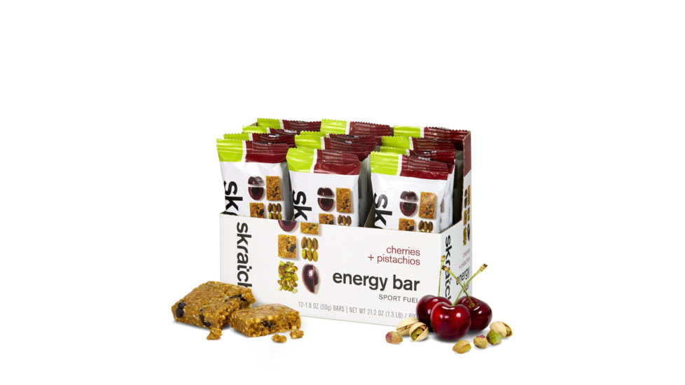 Skratch Labs Energy Bar Sport Fuel, Cherry + Pistachio, 50g Bar, 12 Pack Singles, EBF-CP-50g/12