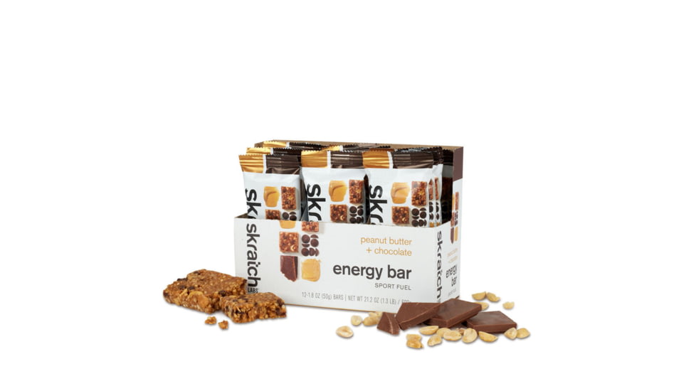 Skratch Labs Energy Bar Sport Fuel, Peanut Butter + Chocolate, 50g Bar, 12 Pack Singles, EBF-PC-50g/12