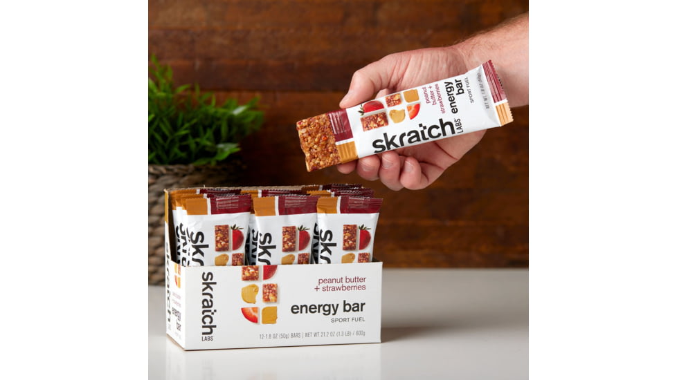 Skratch Labs Energy Bar Sport Fuel, Peanut Butter + Strawberries, 50g Bar, 12 Pack Singles, EBF-PB-50g/12