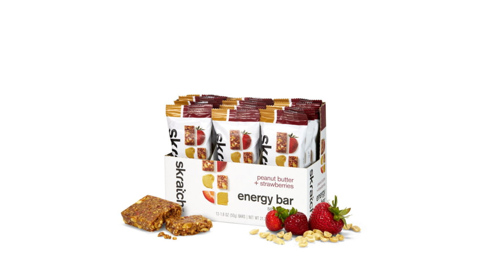 Skratch Labs Energy Bar Sport Fuel, Peanut Butter + Strawberries, 50g Bar, 12 Pack Singles, EBF-PB-50g/12