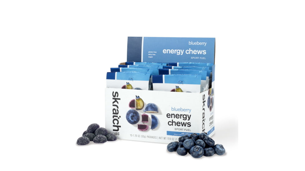 Skratch Labs Energy Chews Sport Fuel, Blueberry with Caffeine, 50g Seving, 10 Pack Singles, ECS-BB-50g/10