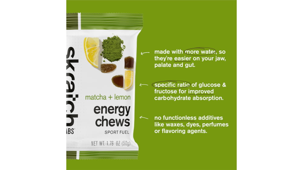 Skratch Labs Energy Chews Sport Fuel, Matcha Green Tea + Lemon, 50g Seving, 10 Pack Singles, ECS-ML-50g/10
