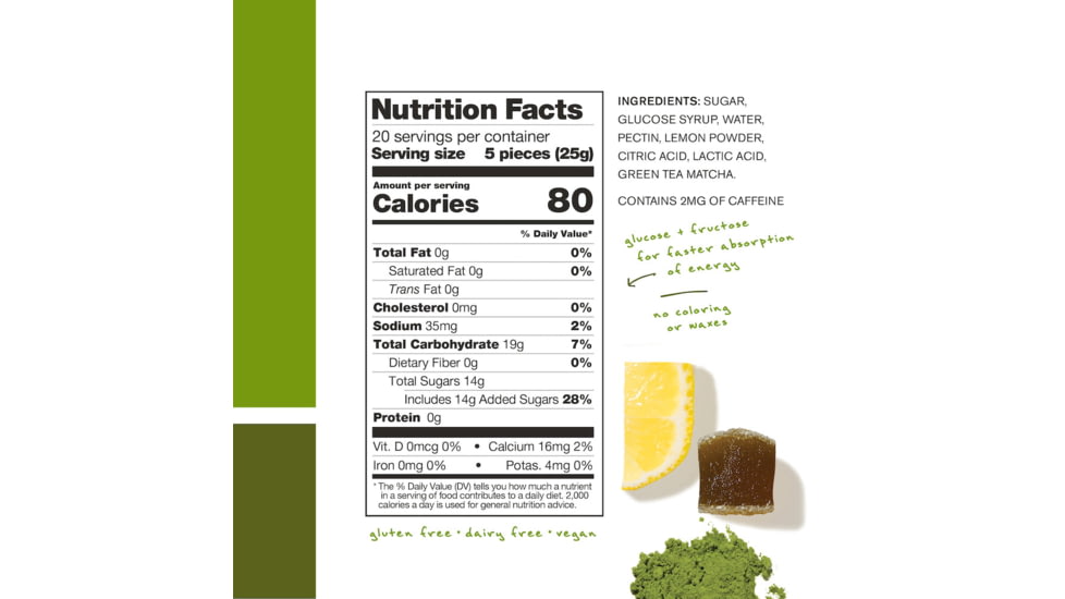 Skratch Labs Energy Chews Sport Fuel, Matcha Green Tea + Lemon, 50g Seving, 10 Pack Singles, ECS-ML-50g/10