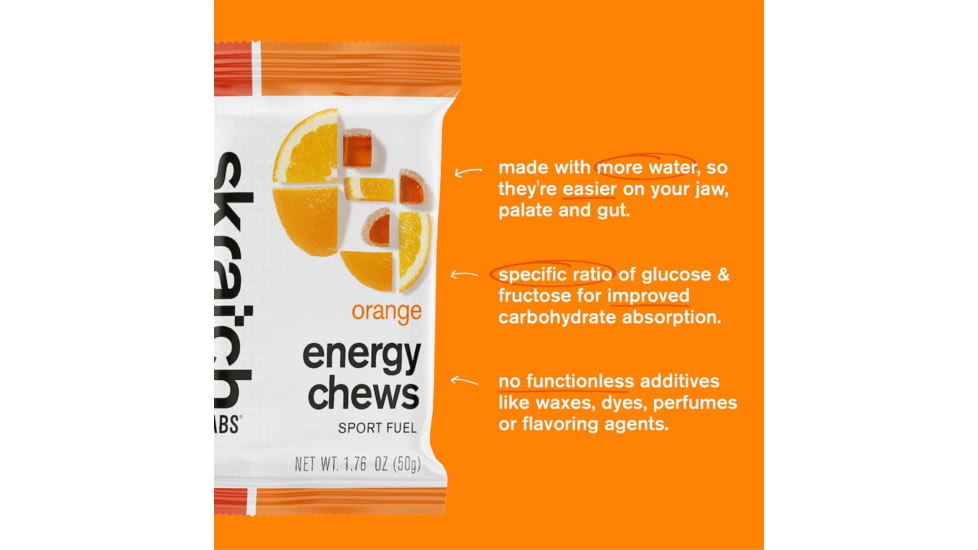 Skratch Labs Energy Chews Sport Fuel, Orange, 50g Seving, 10 Pack Singles, ECS-OR-50g/10