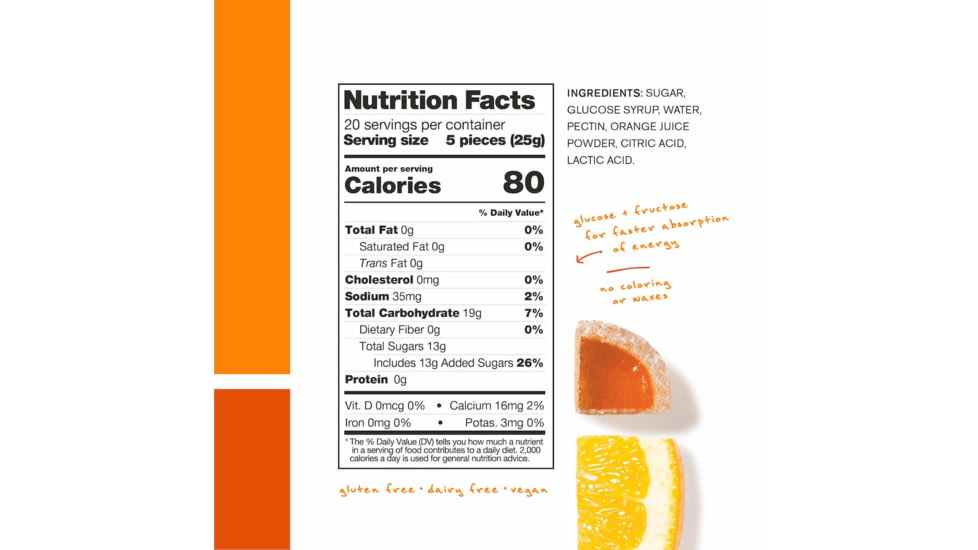 Skratch Labs Energy Chews Sport Fuel, Orange, 50g Seving, 10 Pack Singles, ECS-OR-50g/10