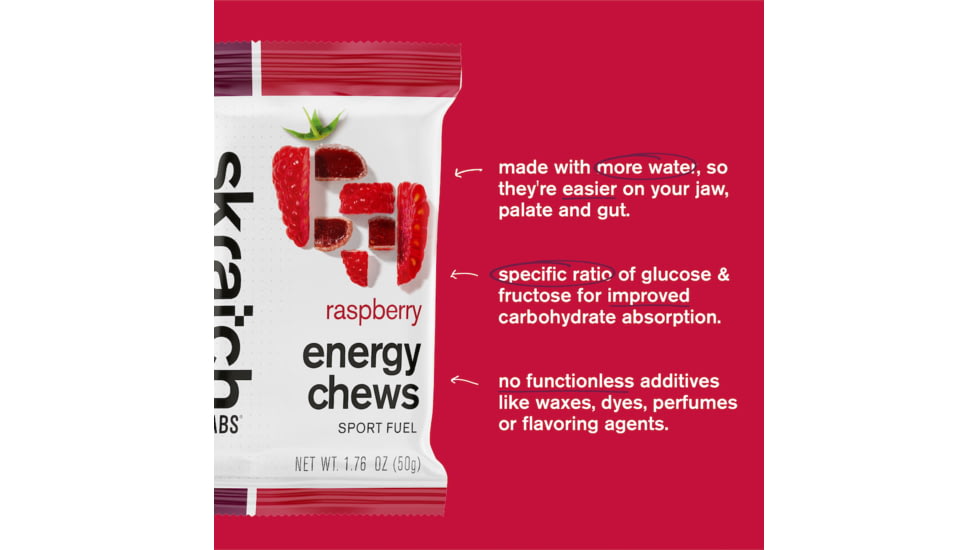 Skratch Labs Energy Chews Sport Fuel, Raspberry, 50g Seving, 10 Pack Singles, ECS-RB-50g/10