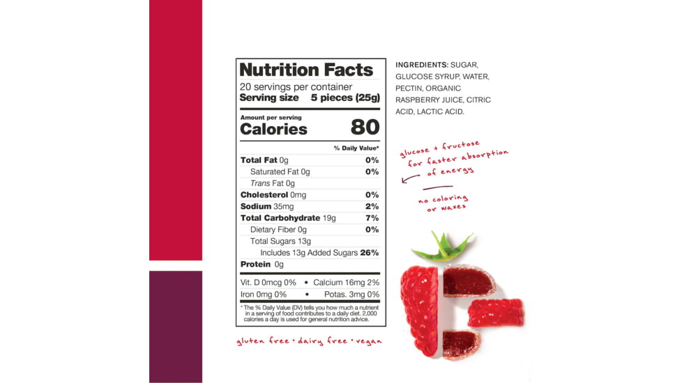 Skratch Labs Energy Chews Sport Fuel, Raspberry, 50g Seving, 10 Pack Singles, ECS-RB-50g/10