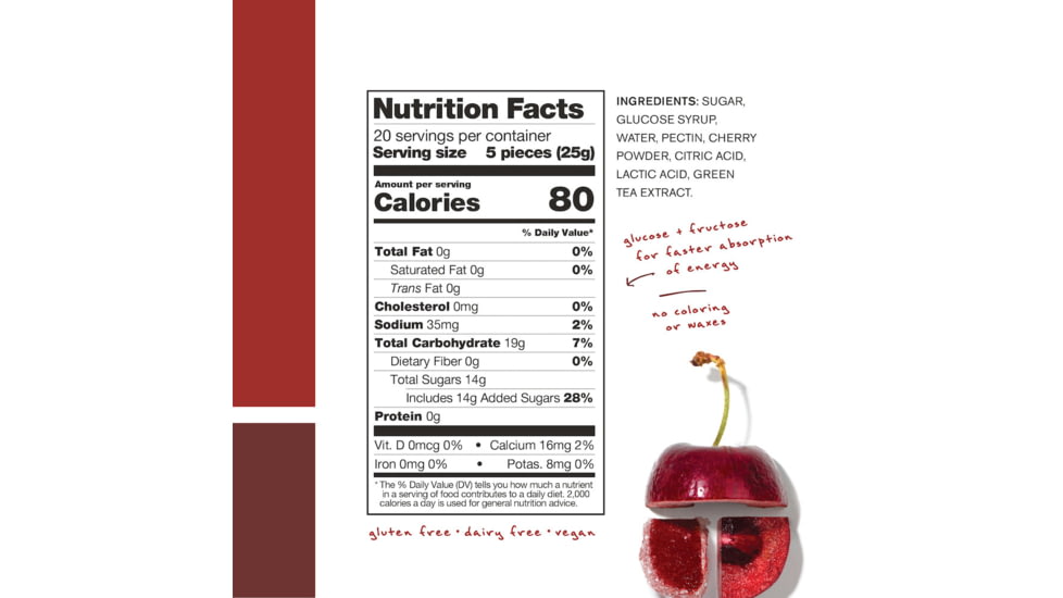 Skratch Labs Energy Chews Sport Fuel, Sour Cherry with Caffeine, 50g Seving, 10 Pack Singles, ECS-SC-50g/10