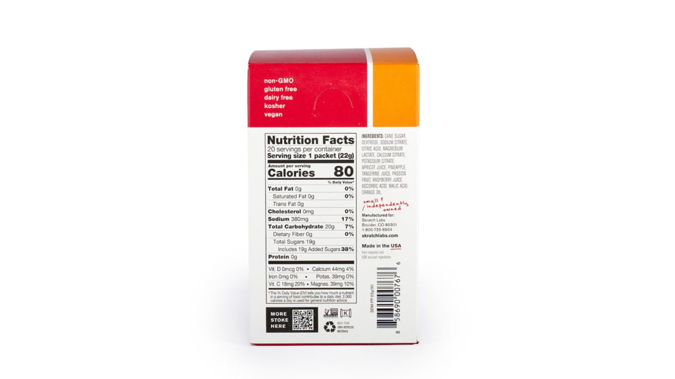 Skratch Labs Hydration Sports Drink Mix, Fruit Punch, 440g, 20 Pack Singles, SDM-FP-22g/20