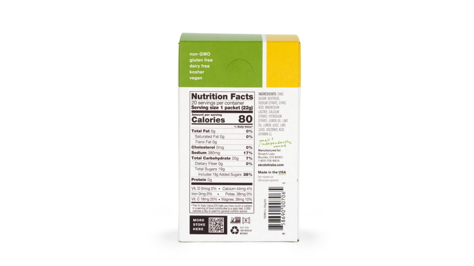 Skratch Labs Hydration Sports Drink Mix, Lemons + Limes, 440g, 20 Pack Singles, SDM-LL-22g/20
