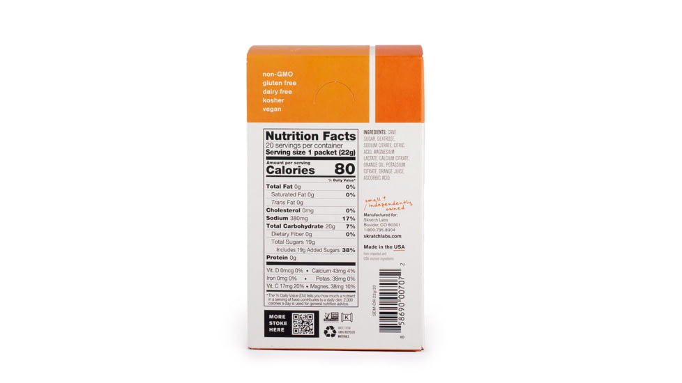 Skratch Labs Hydration Sports Drink Mix, Oranges, 440g, 20 Pack Singles, SDM-OR-22g/20